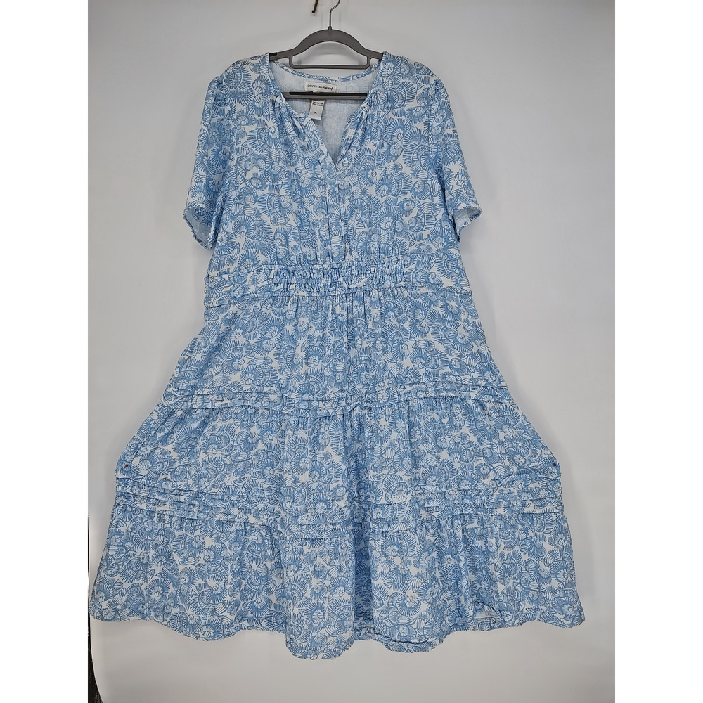 Draper's & Damon's Woman Blue White Cotton Fit&Flare Dress Size XL Elastic Waist